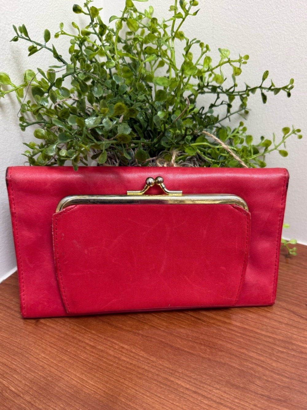 Buxton Cowhide Wallet Coin Purse Red-Vintage